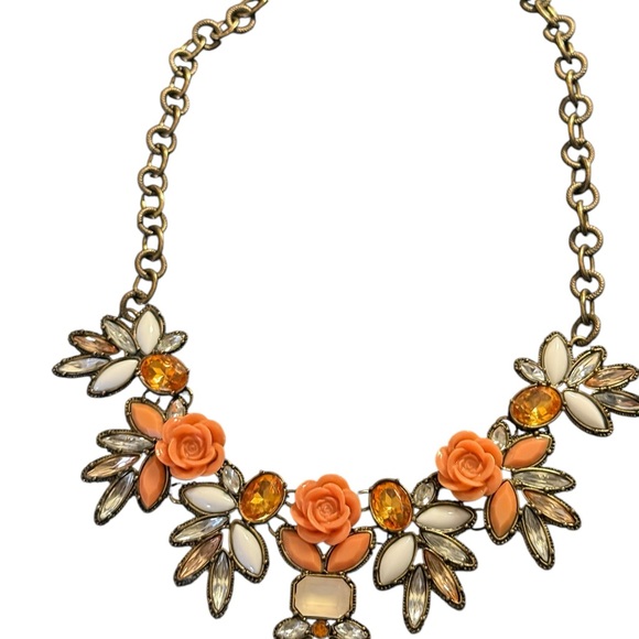 Vintage Joan Rivers Elegant Floral Necklace in Gold and Orange - Picture 5 of 14
